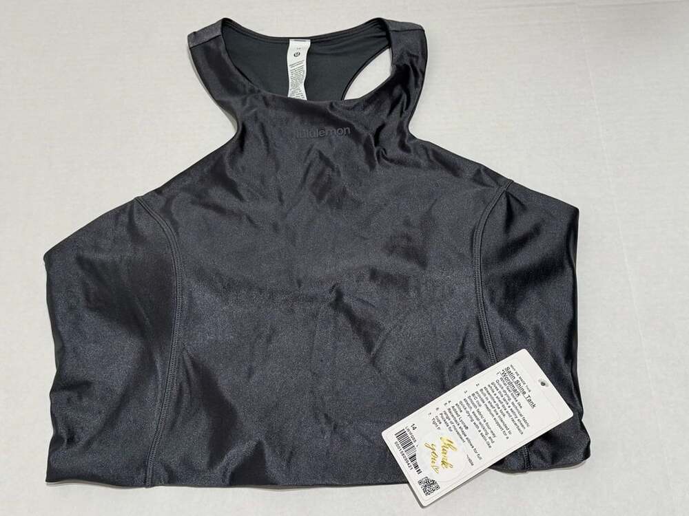 Lululemon Satin Shine Tank Top Wordmark Size 14 Black